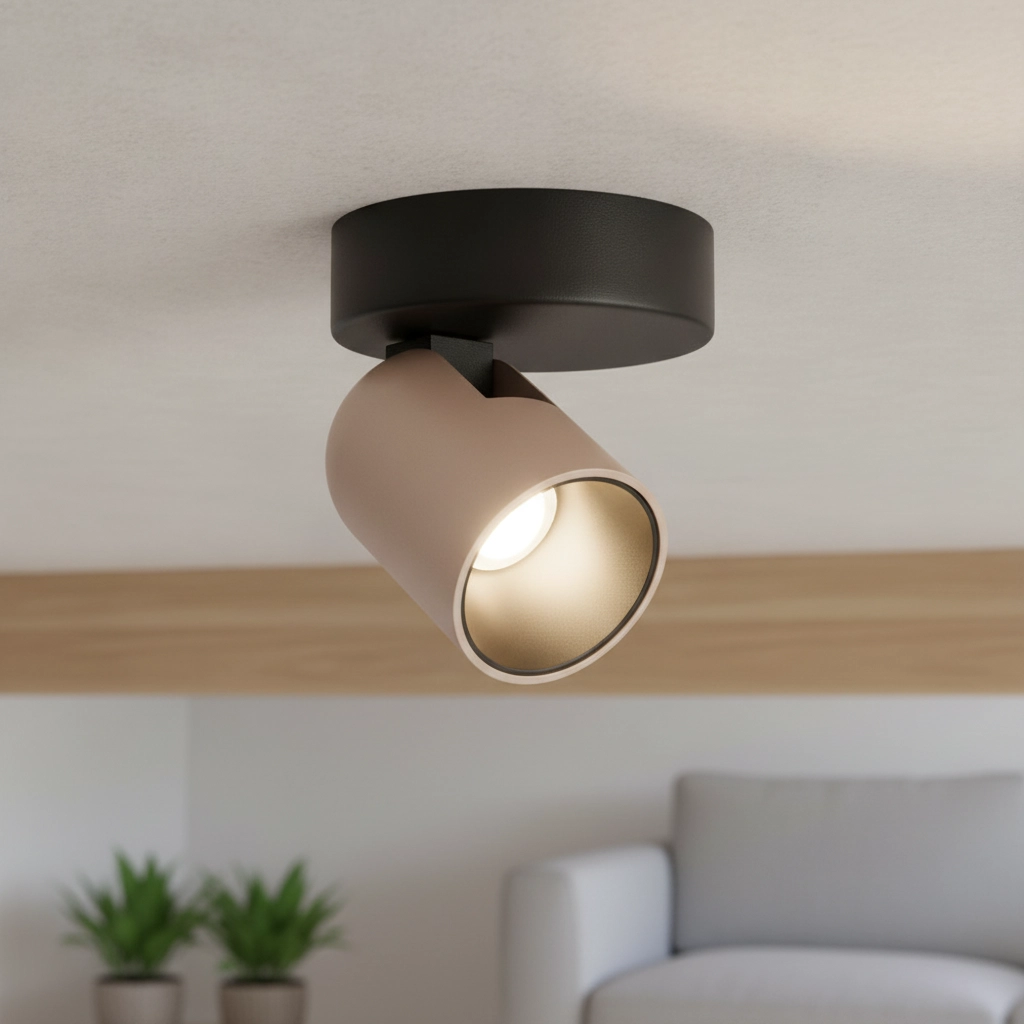 Spot de plafond Sirmos Noir avec brun moka