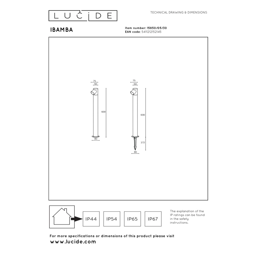 Éclairage de chemin Ibamba Noir simple Lucide 5411212152145