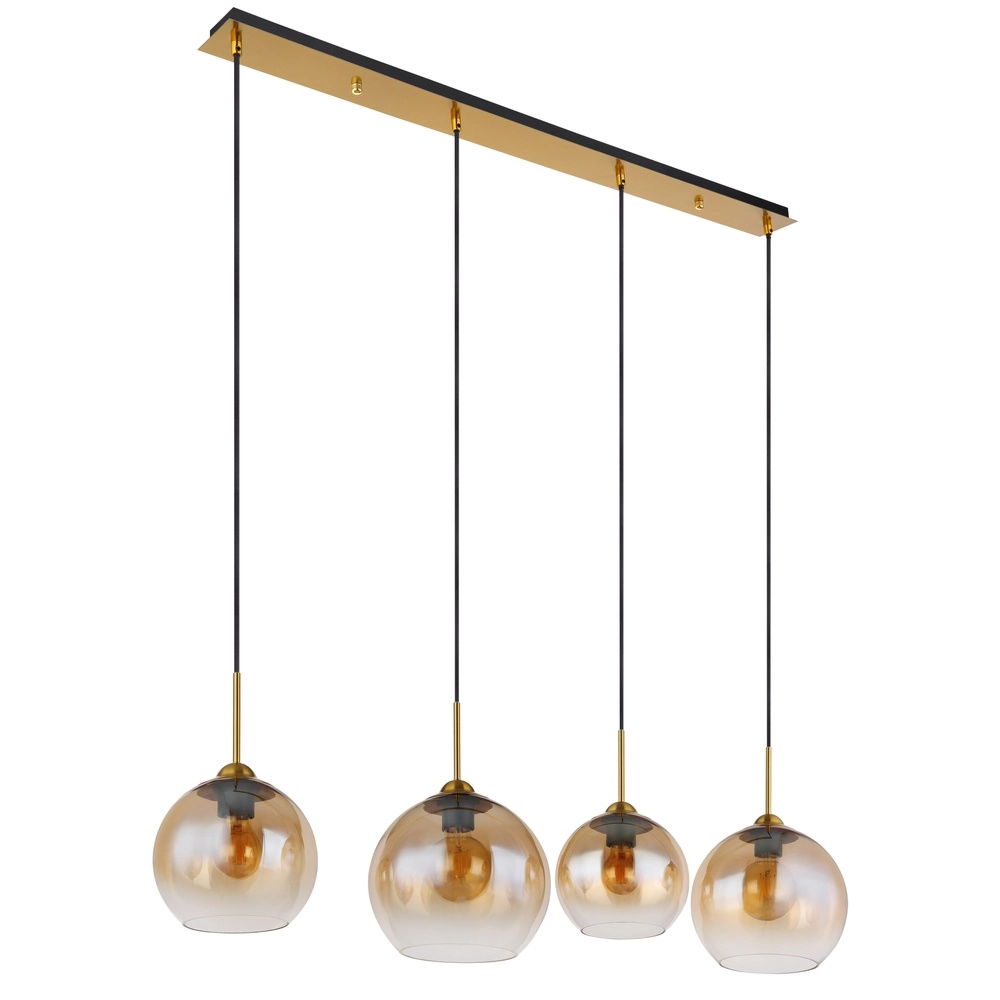 Lampe pendante dorée Jamessa 4 lumières avec verre ambré Globo 9007371432691