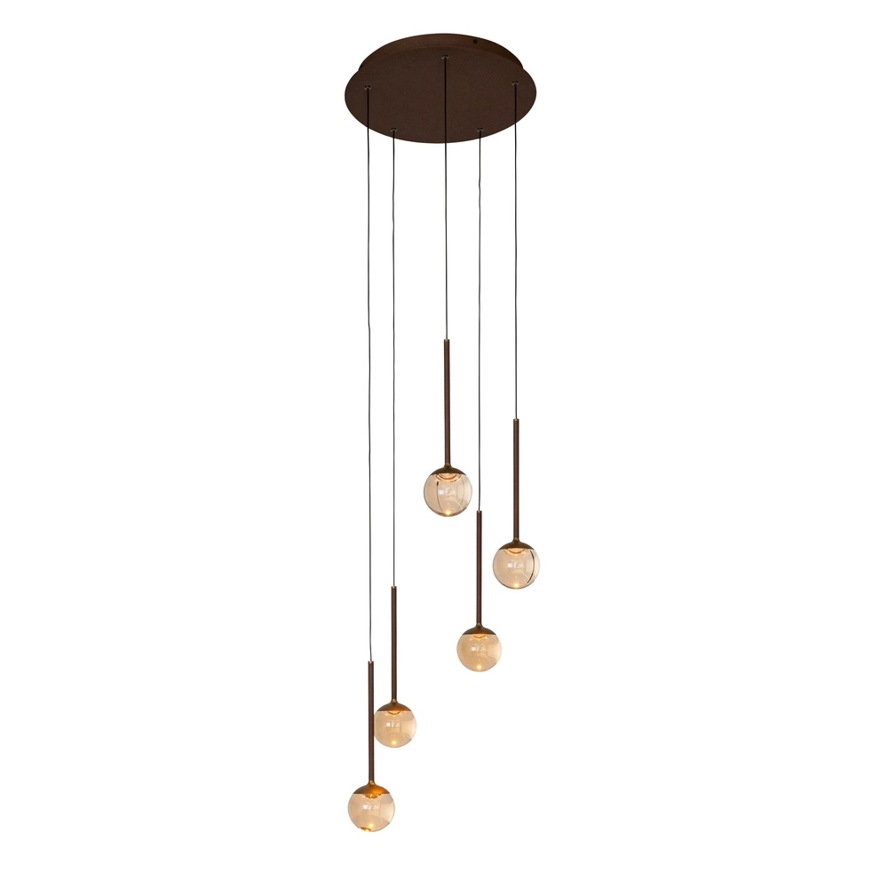 Lampe pendante de conception Calina 5-lumière avec des sphères ambrées