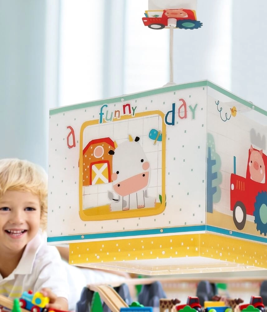 Lampe suspendue chambre d'enfant My Farm jaune avec du blanc Dalber 8420406634029