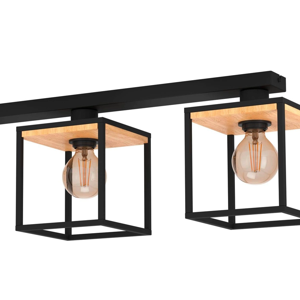 Lampe de plafond à 3 lumières Libertad noir avec bois Eglo 9002759998561