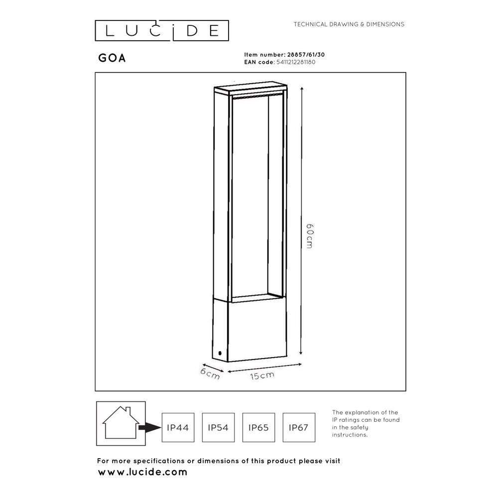 Lampe de jardin conçue Goa anthracite Lucide 5411212281180