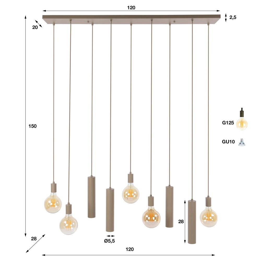 Lampe pendante de conception Senso Brun sable clair à 9 Lyora 8716803515031