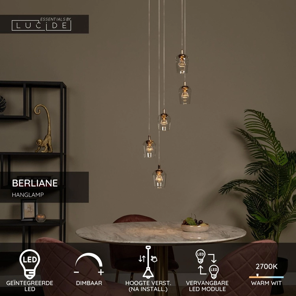 Lampe pendante unique Berliane Round 5 lumières Lucide 5411212011015