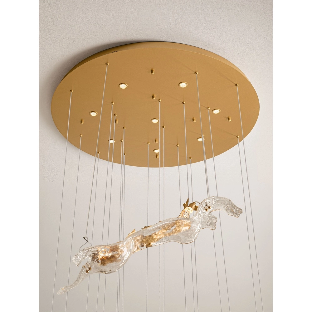 Lampe pendante dorée Avesa avec du verre clair Ø 100 cm Lyora 5212063500440