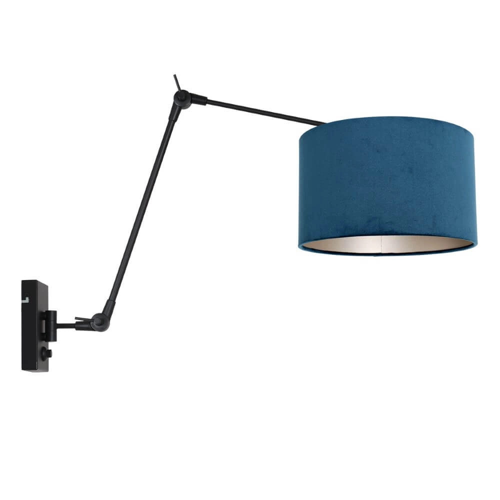 Lampe de lecture murale noire Prestige Chic avec du velours bleu Lampe de lecture murale noire Prestige Chic avec du velours bleu