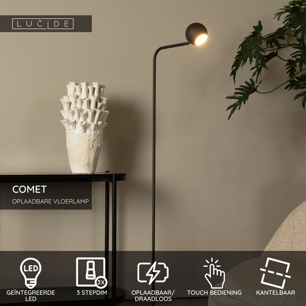 Lampe de lecture rechargeable Comet Noir Lucide 5411212361301