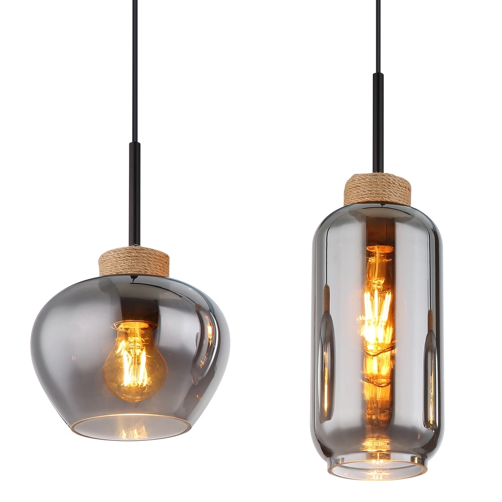 Lampe pendante de conception Matt Noir 4 clairs avec verre fumé Globo 9007371438518