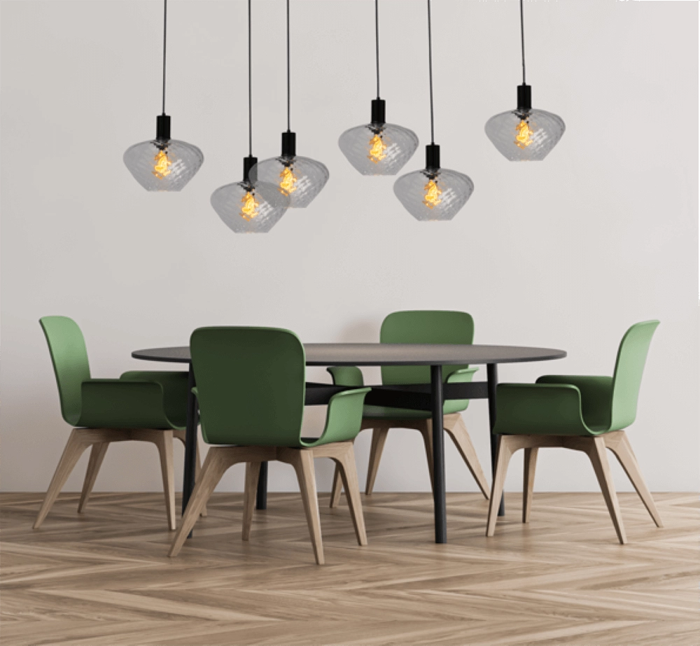 Lampe suspendue 6 lumières - noire - Porto avec verres transparents Blossom Masterlight 8718121270517