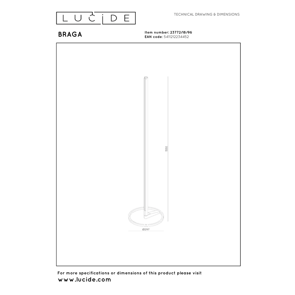 Lampe sur pied LED de 155 cm Braga Champagne Premium by Lucide 5411212234452