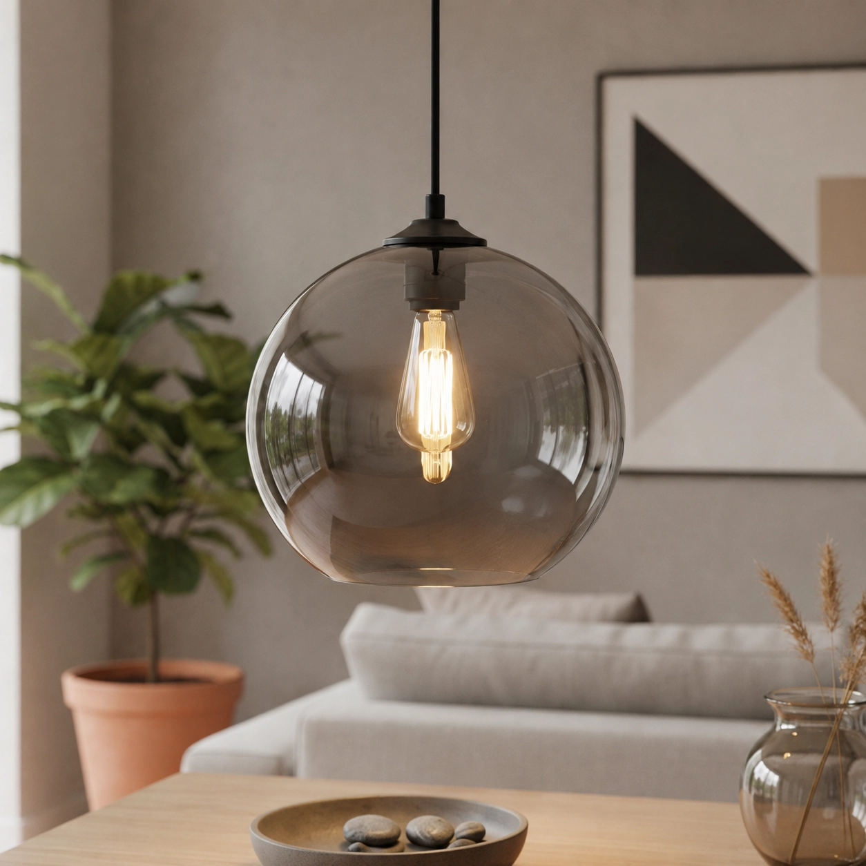 Lampe suspendue Marino verre gris Ø30 cm