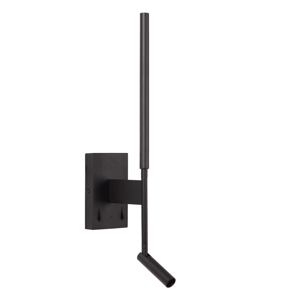Lampe murale de conception Finan avec lampe de lecture et point de charge USB noirs Lucide 5411212680020
