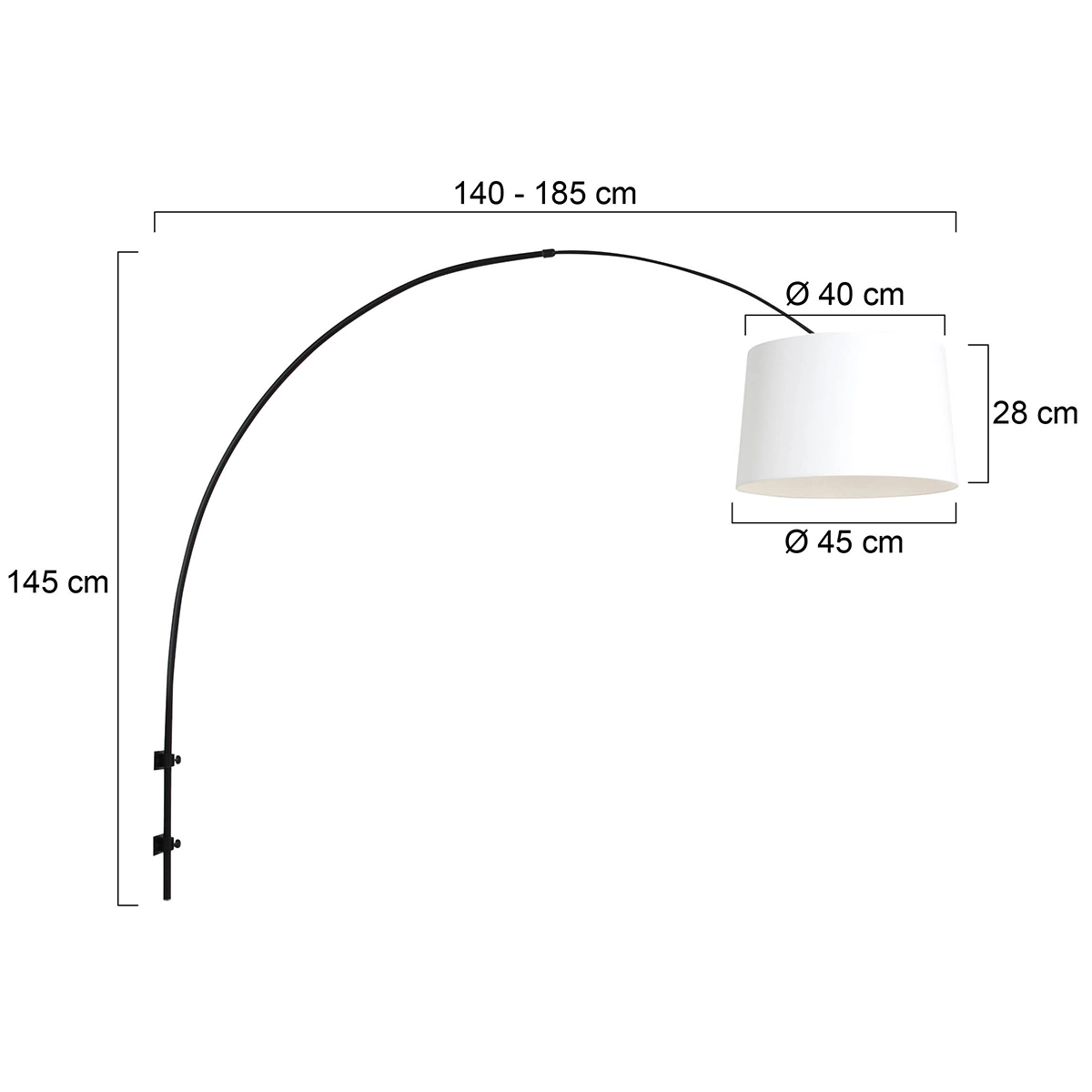 Lampe arc murale noire Sparkled avec abat-jour blanc Steinhauer 8712746146622