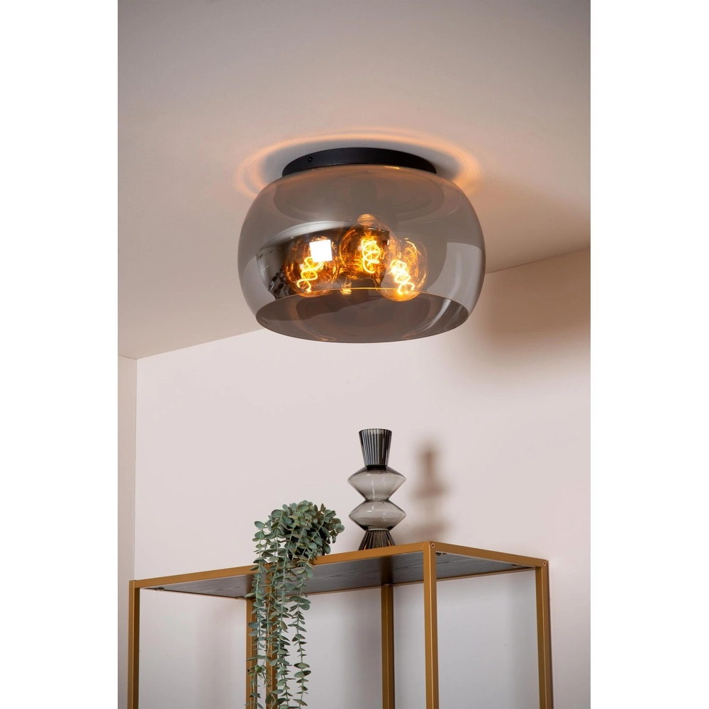 Lampe de plafond Olivia Ø 40cm noir avec verre fumé Lucide 5411212452085