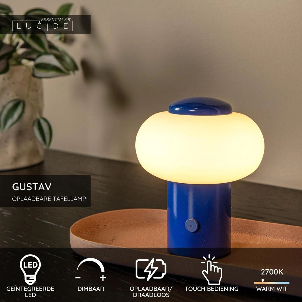 Lampe de table rechargeable Gustav bleu Lucide 5411212442062