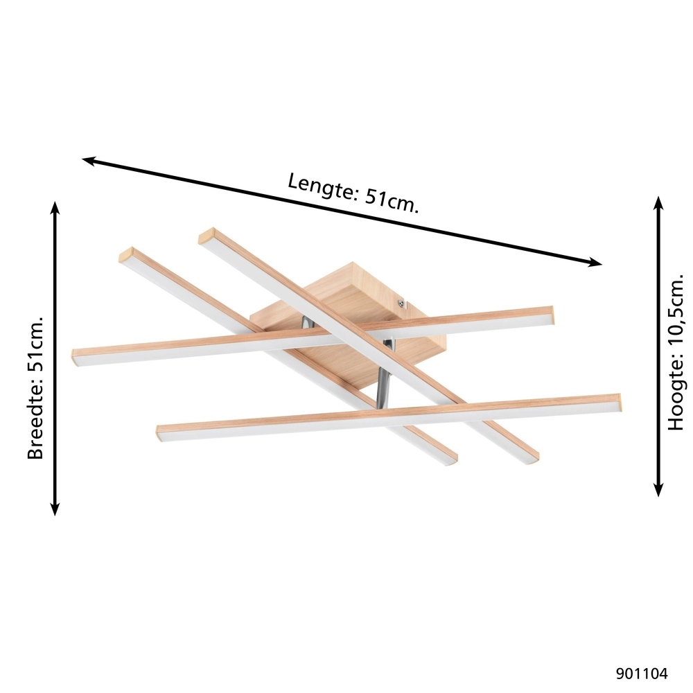 Éclairage LED de plafond à l’aspect bois Lasana 4 51x51cm Eglo 9008606310302