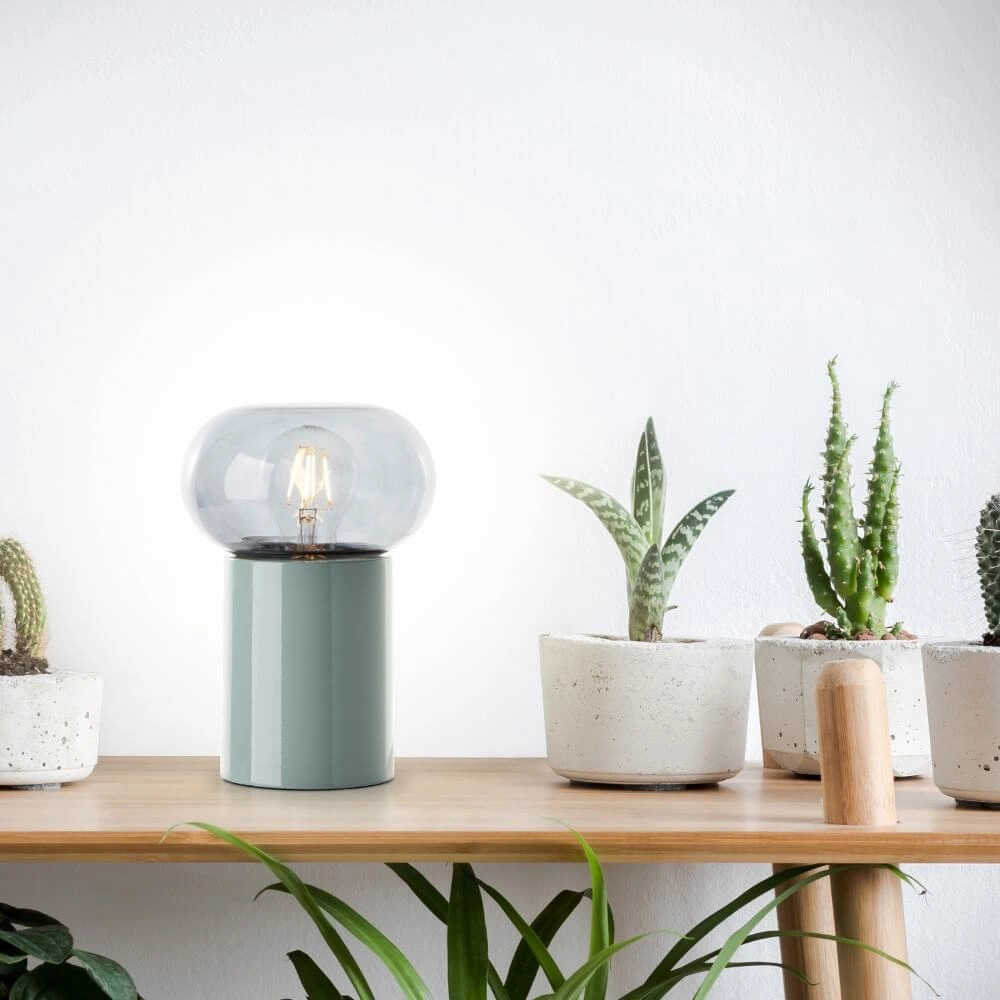 Lampe de table verte Knut avec verre fumé Brilliant 4004353430152