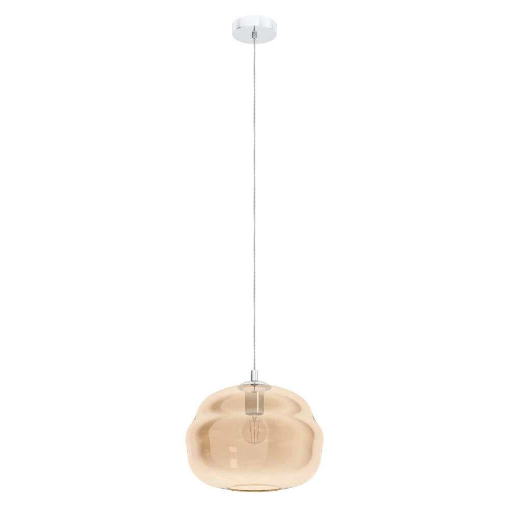 Lampe suspendue Dogato chromé avec verre ambré Lampe suspendue Dogato chromé avec verre ambré