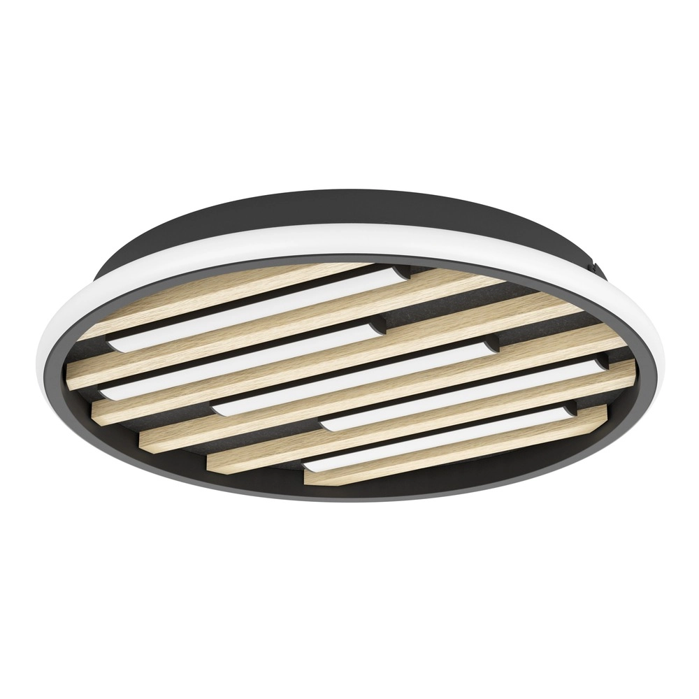 Lampe de plafond moderne Cembrano Noir rond avec bois