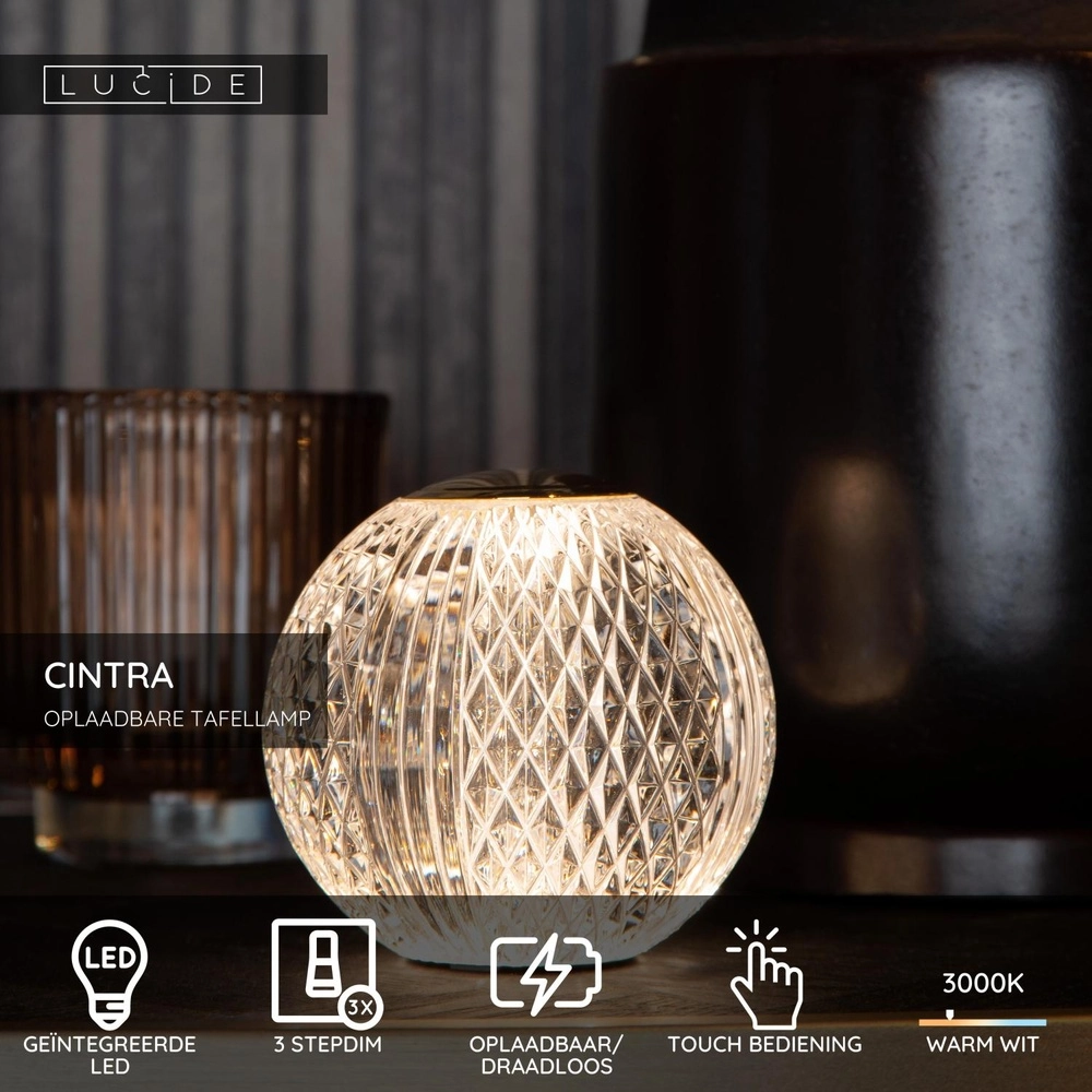 Lampe de table dorée Cintra rechargeable Ø 11cm - 3000K Lucide 5411212134363