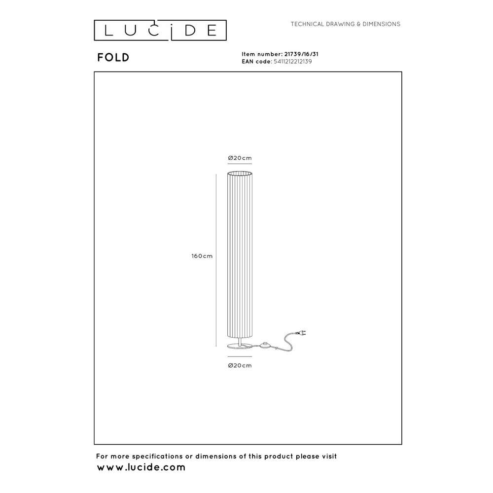 Lampadaire de conception Fold Ø 20cm x 160cm Lucide 5411212212139