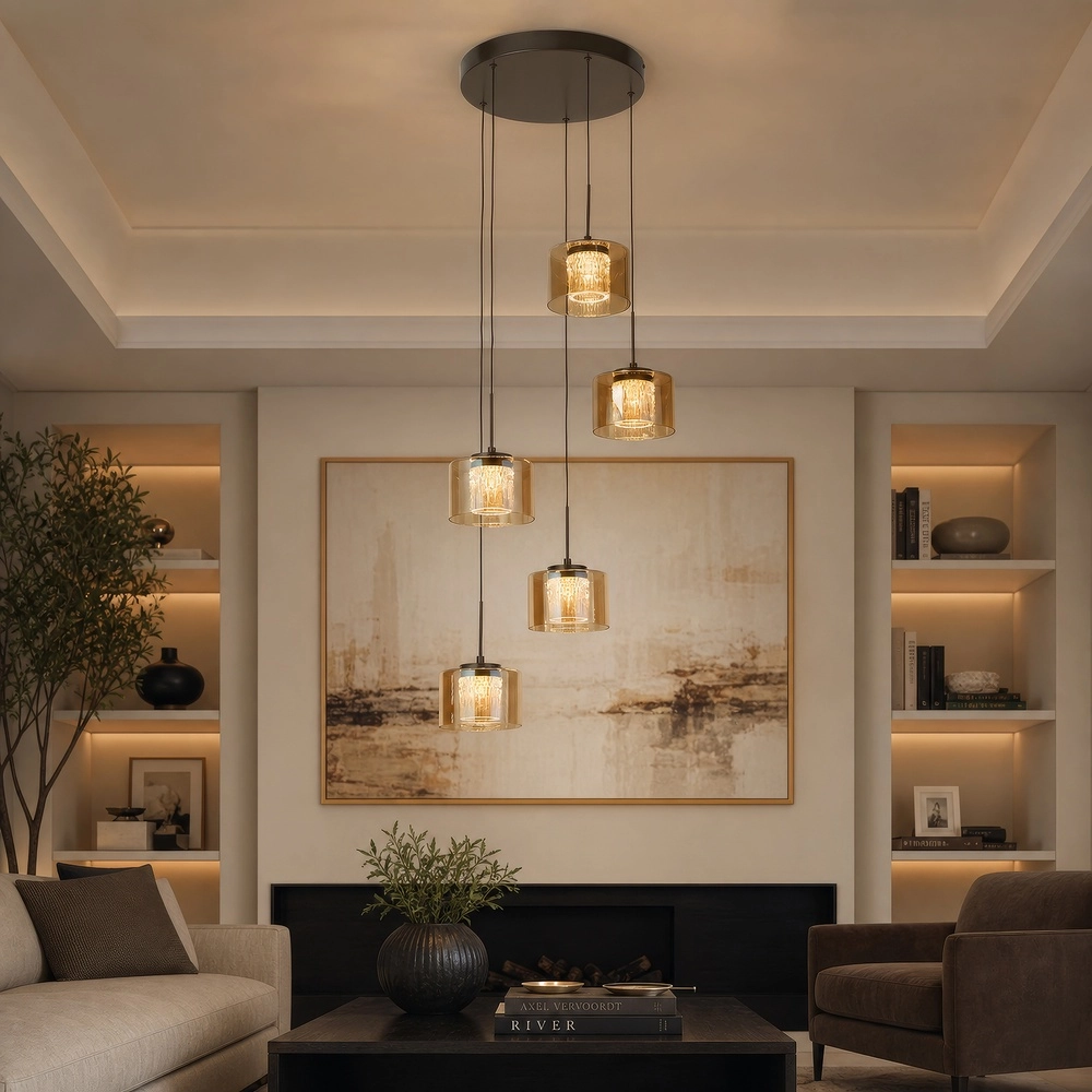 Lampe pendante de conception Tumblers Bronze 5 légers Searchlight 5,05342E+12