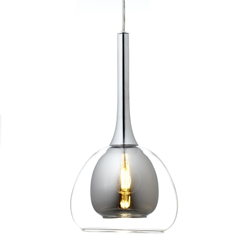 Lampe suspendue salle à manger Hadan chrome avec verre fumé Brilliant 4004353360848
