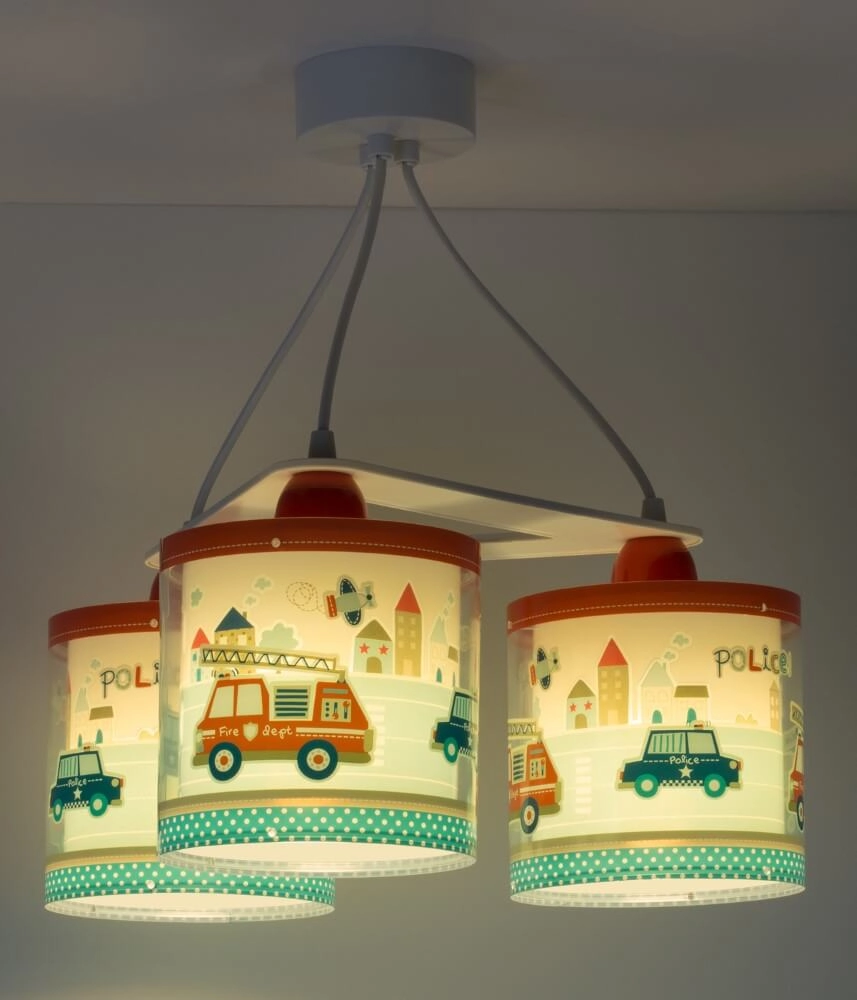 Lampe suspendue chambre d'enfant Police 3 lumières rouge avec bleu Dalber 8420406606149