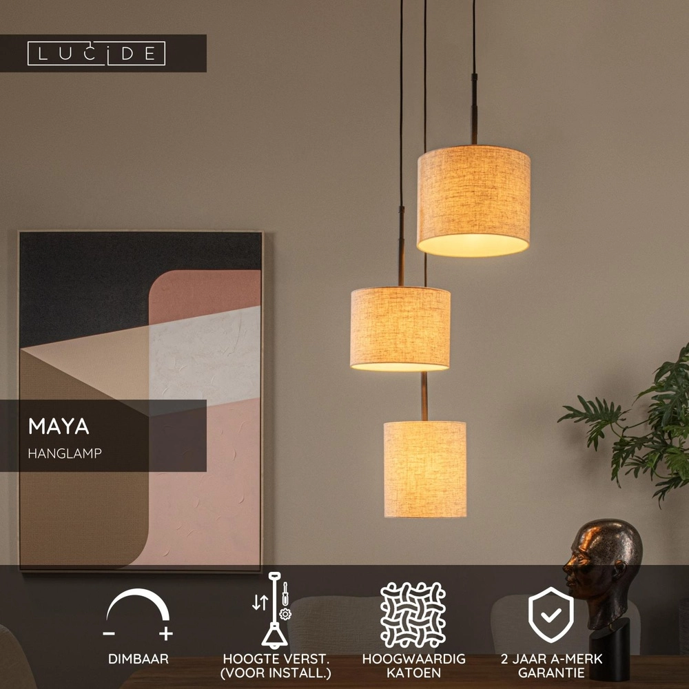 Lampe pendante à 3 lampes Maya Crème Lucide 5411212452597