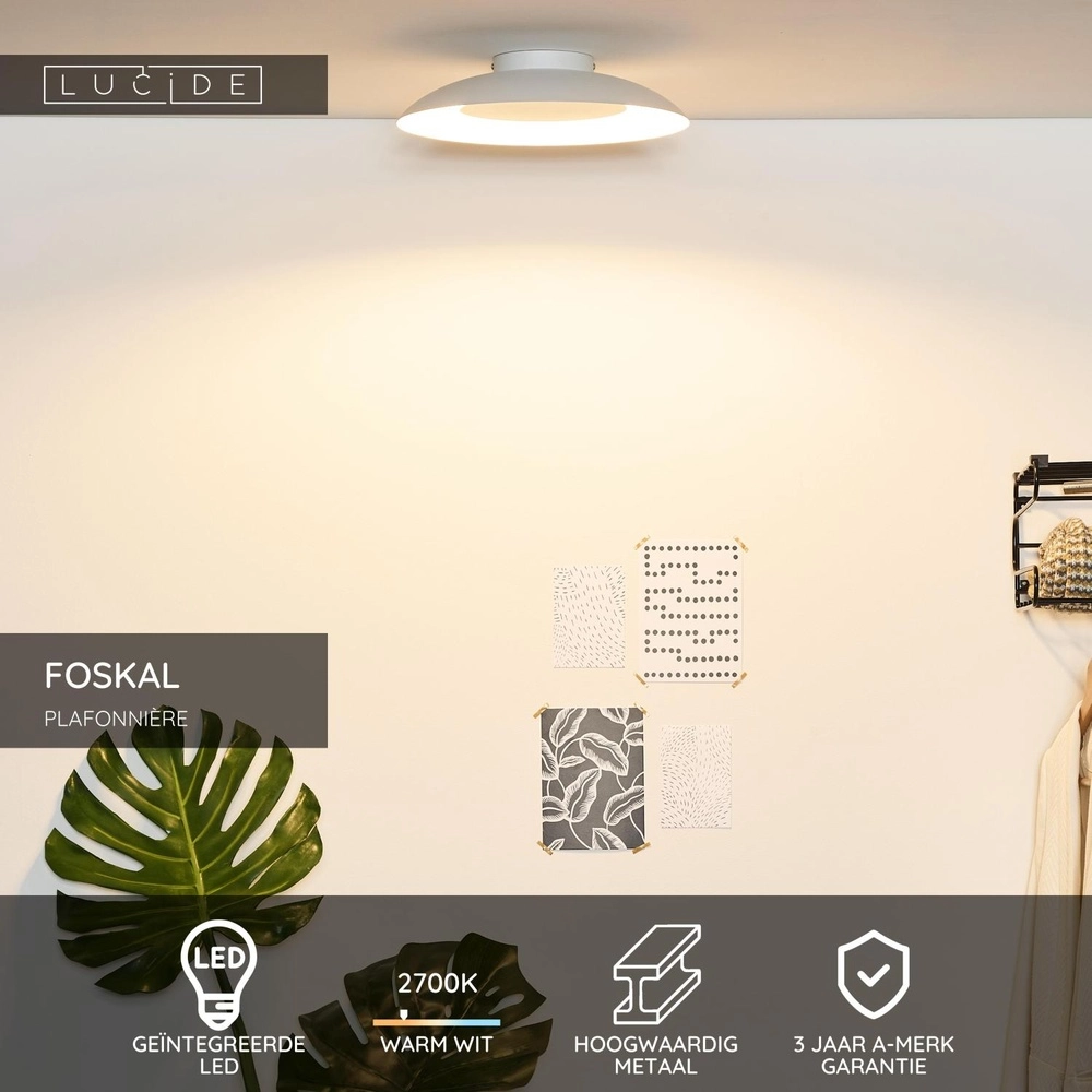 Lampe de plafond Foskal Ø 34,5cm blanc Lucide 5411212791276
