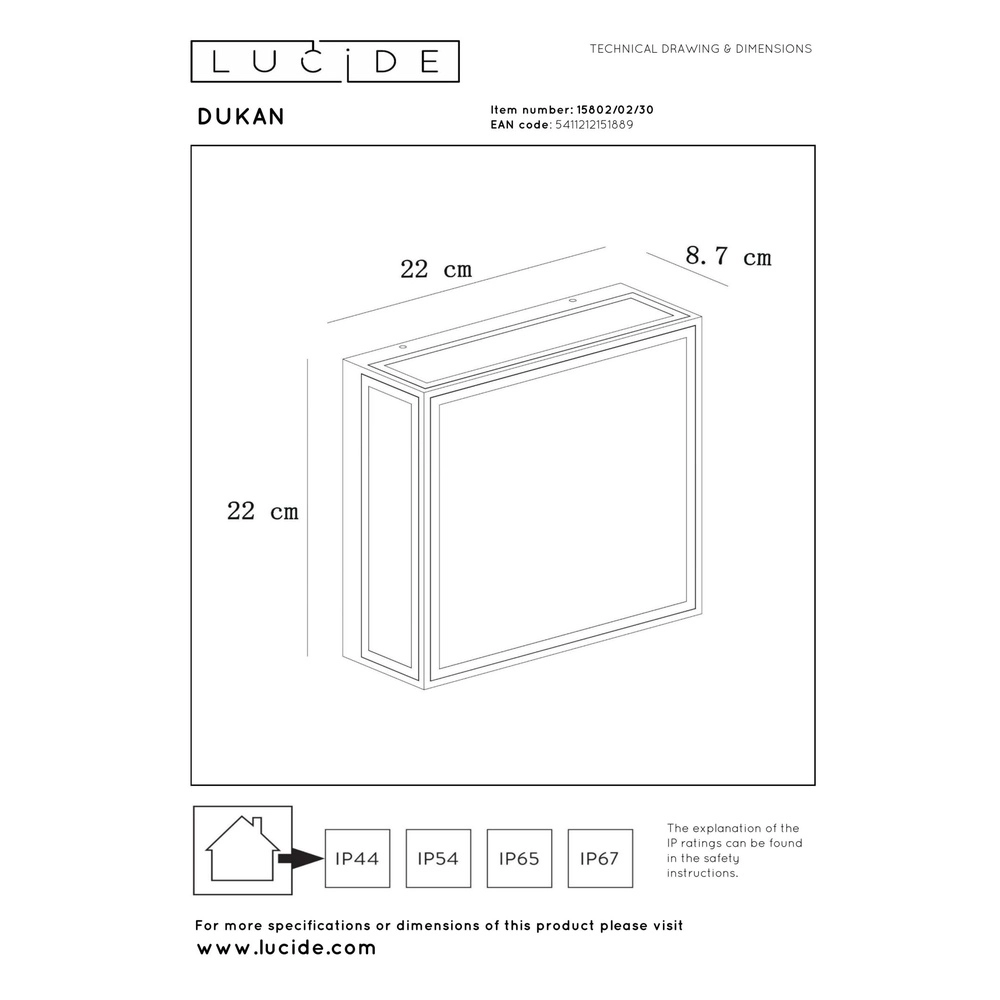 Lampe murale de conception Dukan IP65 double noir Lucide 5411212151889