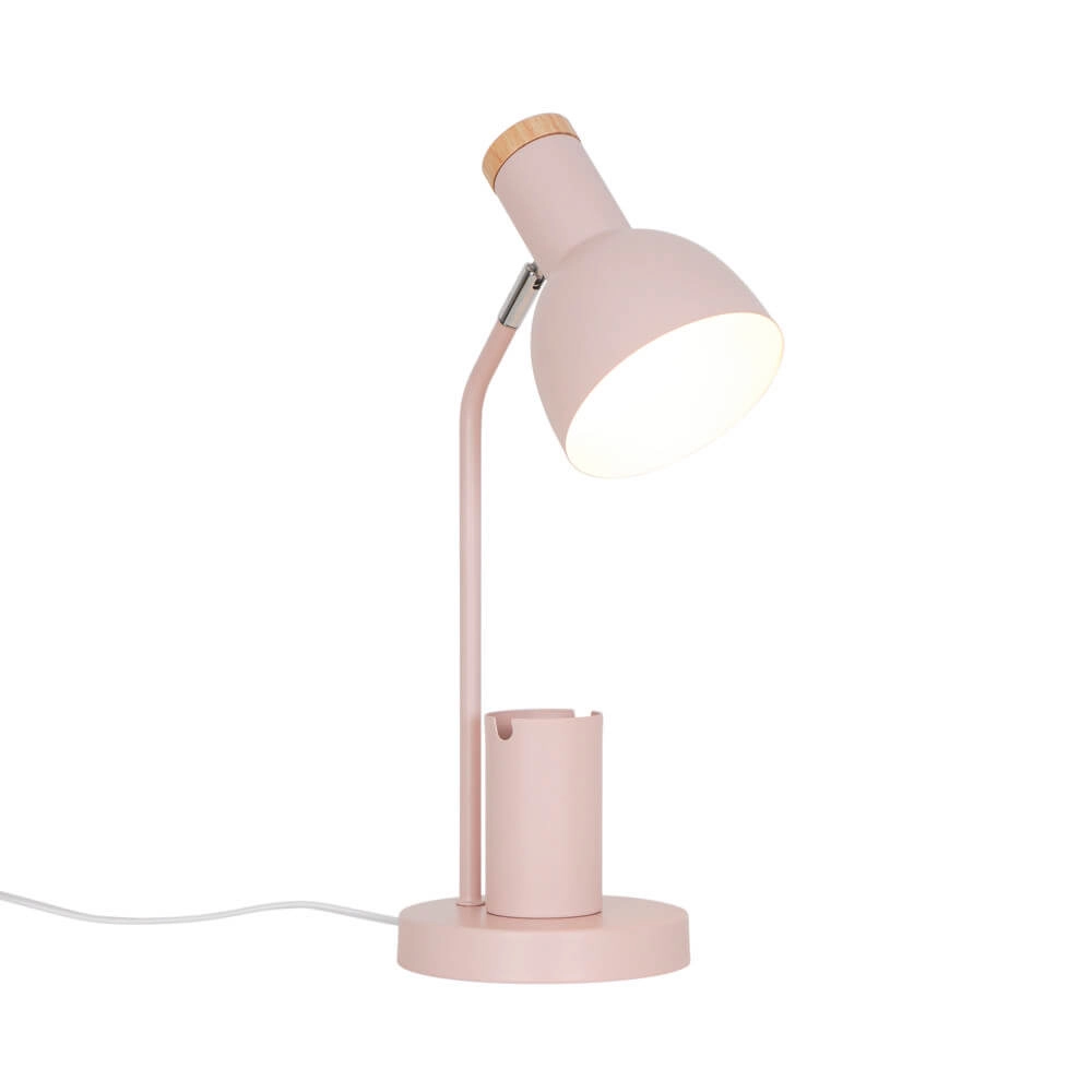 Lampe de bureau rose Devone avec porte-plume