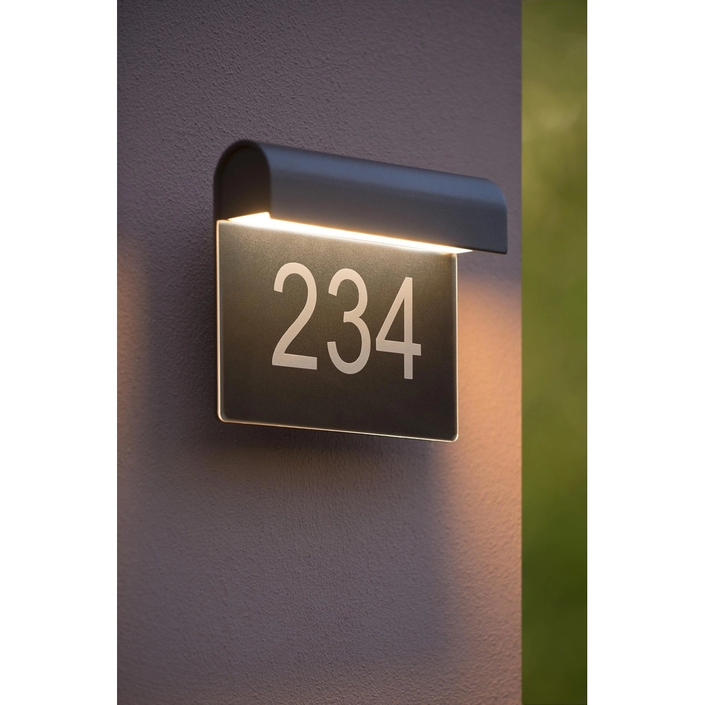 Lampe murale Thesi Led noir avec numéro de maison Lucide 5411212271464