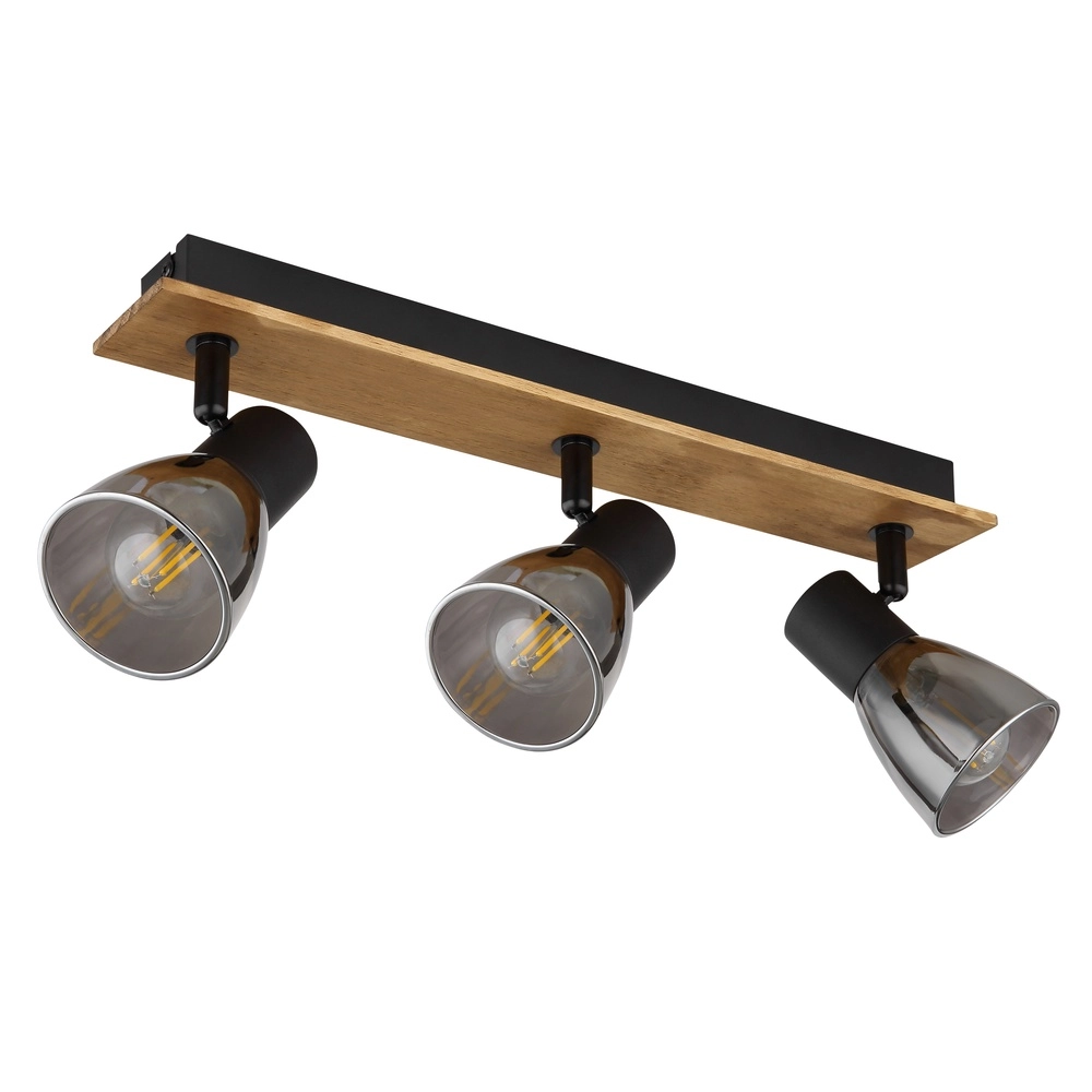 Lampe de plafond Claude 3-noir clair avec bois Globo 9007371431212