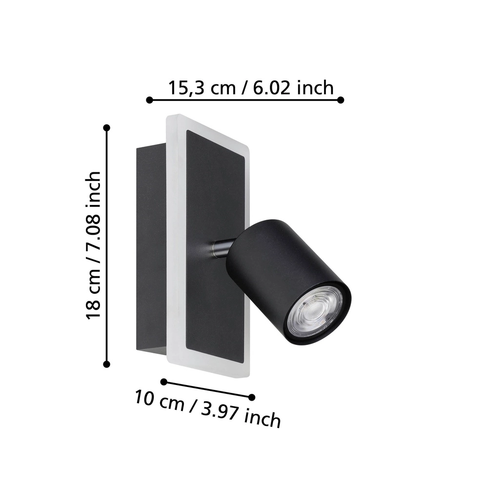 Spot mural en LED Rimbocchi 1 Noir - Orientable Eglo 9008606316540