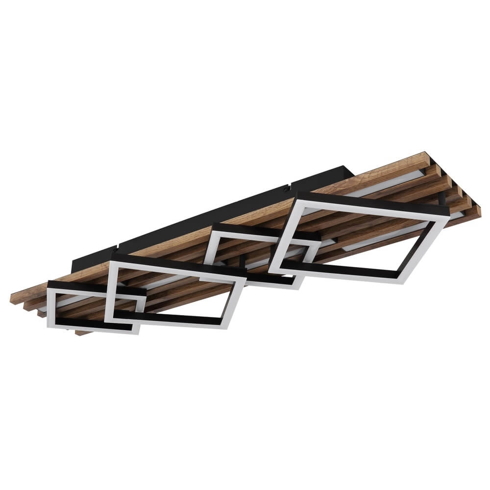 Plafonnier Obrien noir avec bois 4 lumières Globo 9007371518302