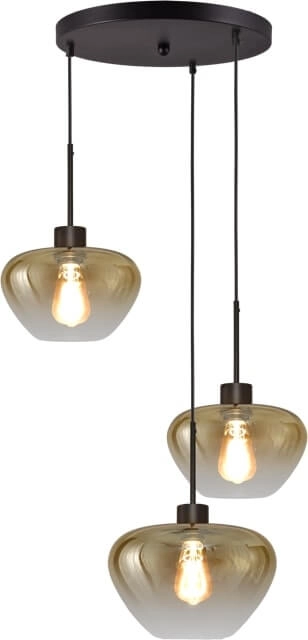 Suspension 3 lumières Genua noir avec 2x verre doré Ø 24cm et 1x Ø 29cm
