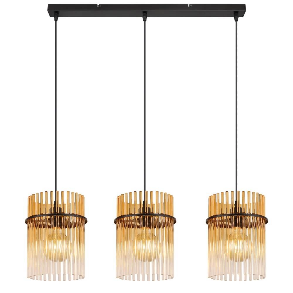 Suspension noire Gorley avec verre ambré 3 lumières Globo 9007371468997