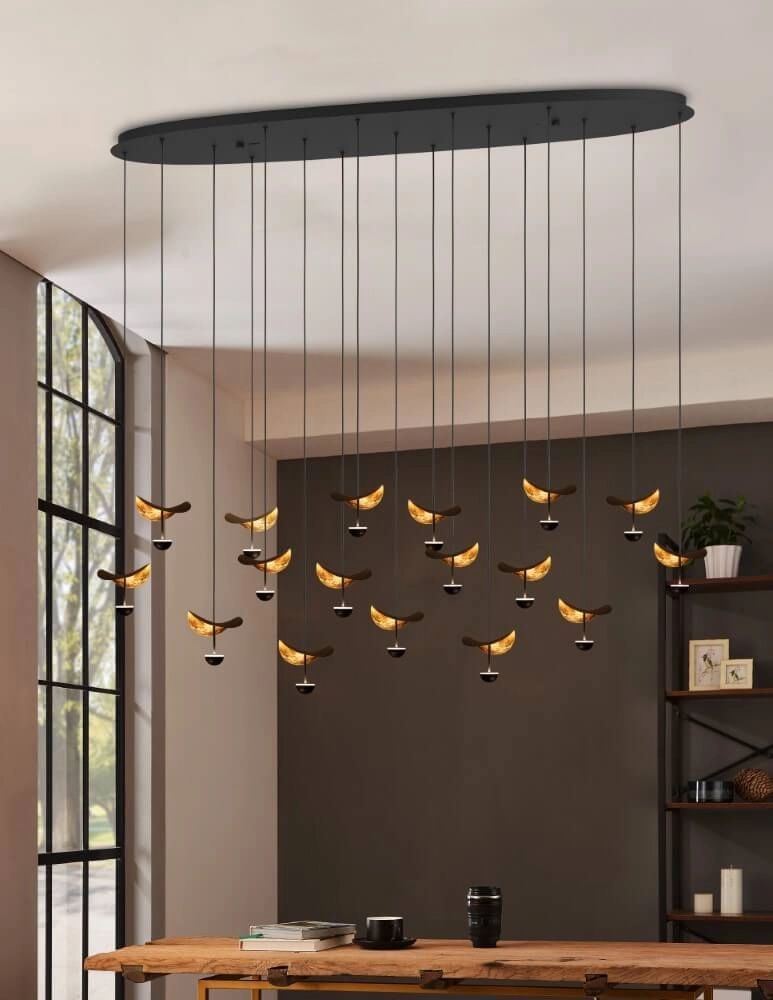 Lampe à suspension ovale Dracera noir avec de l'or Stars of Light 9008606270569