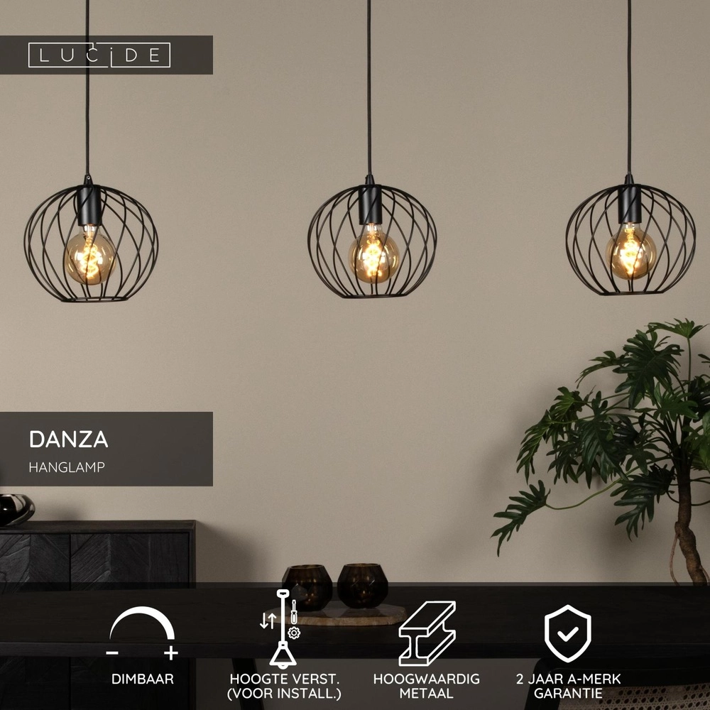 Lampe pendante à 3 lampes Danza Noir Lucide 5411212211552