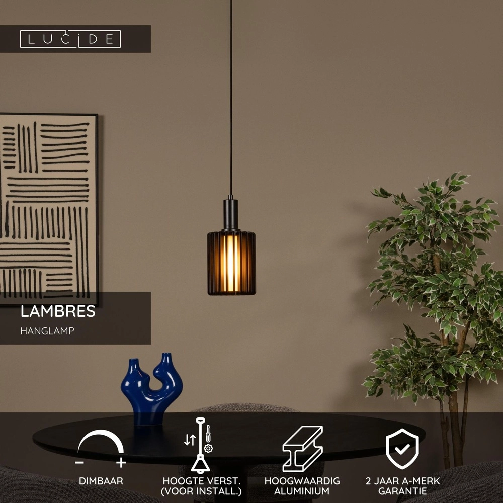 Lampe suspendue Lambres Ø 15 cm de noir Lucide 5411212452887