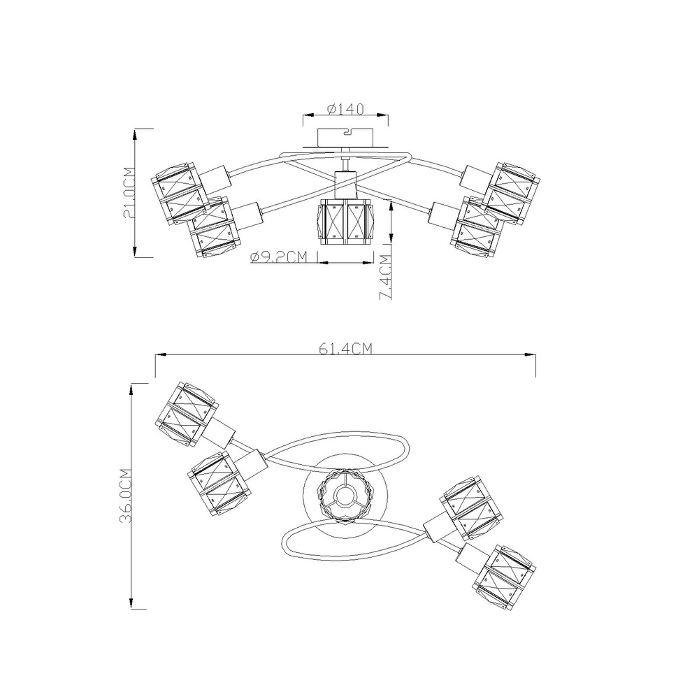 Lampe de plafond Kris 5-cinq nickels légers Globo 9007371369256