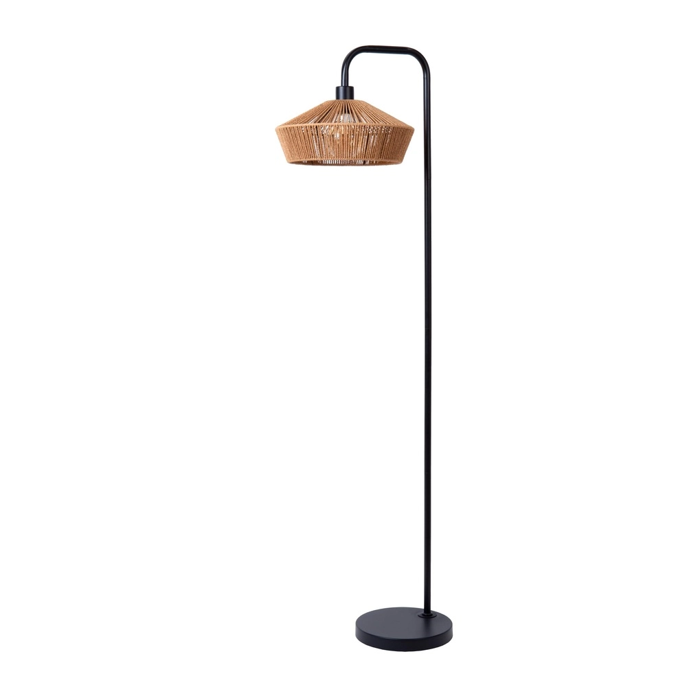 Lampe de pied Yunkai noir avec du rotin