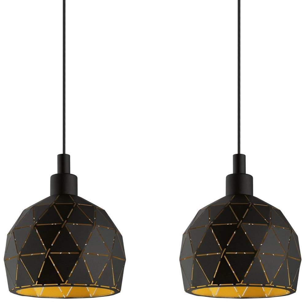 Lampe suspendue salle à manger Roccaforte 3 lumières noir avec or Eglo 9002759978464