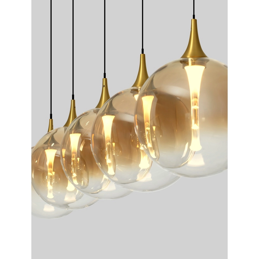 Suspension Orenda Verre ambré droit à 5 lumières Suspension Orenda Verre ambré droit à 5 lumières