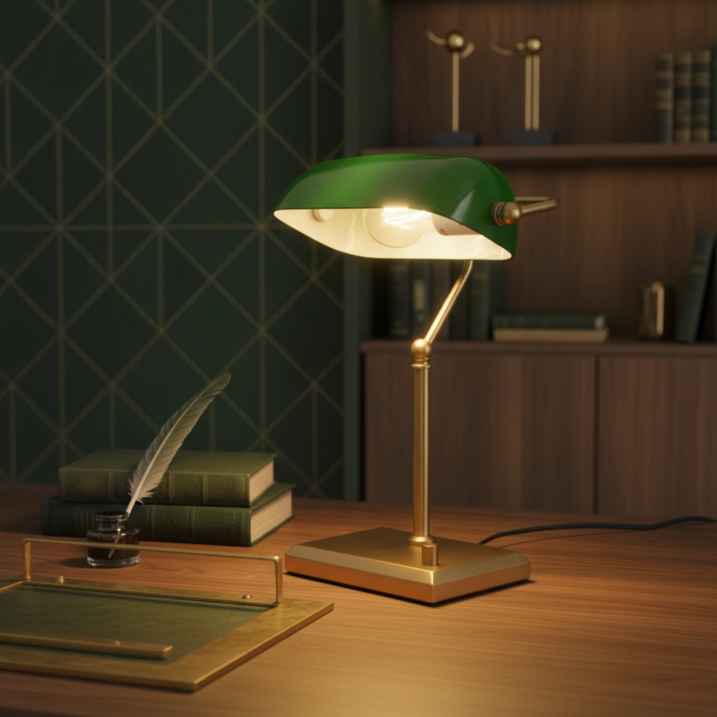 Lampe de banquier classique Stanford De l’or avec du vert