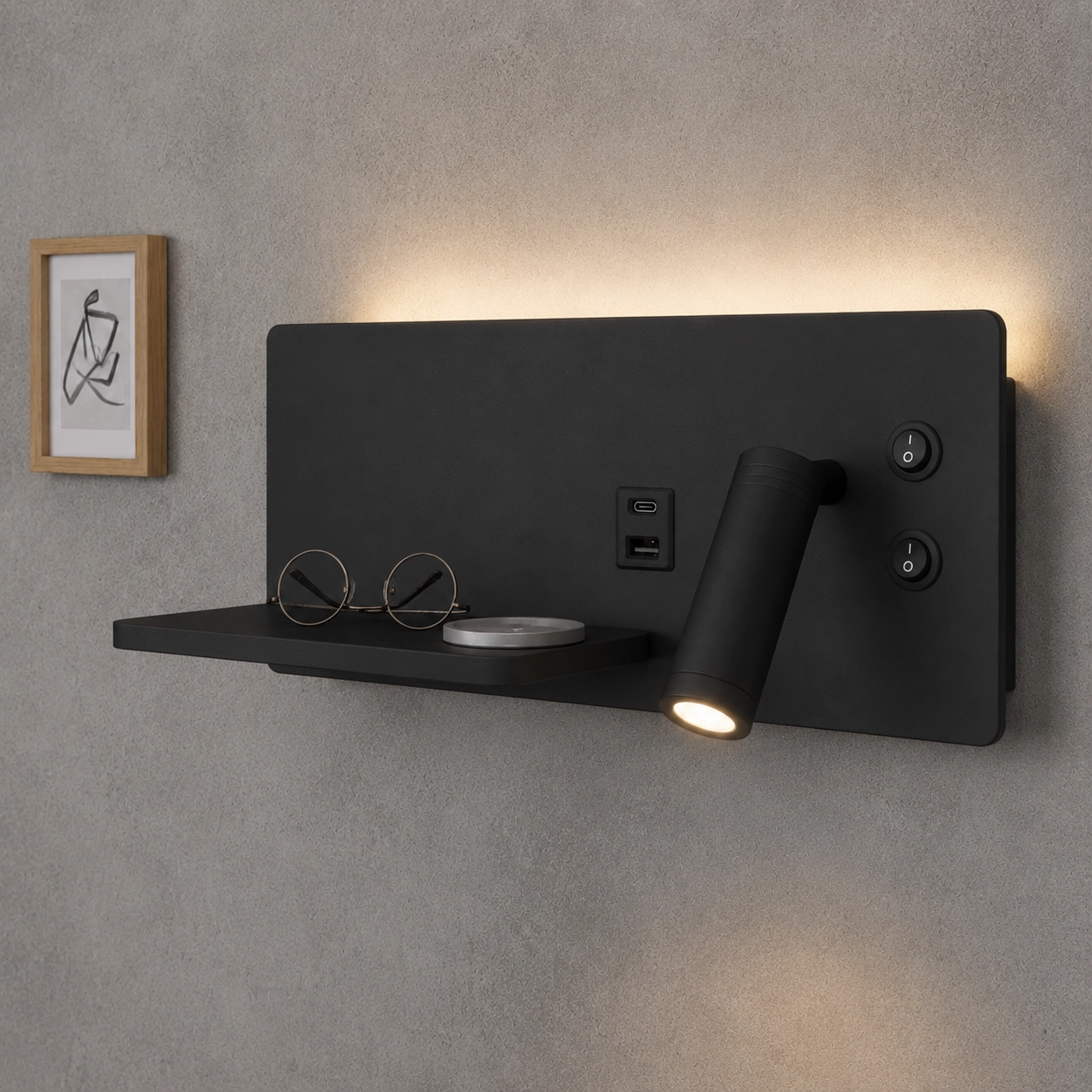 Lampe de chevet Charge Noir droit avec chargeur sans fil