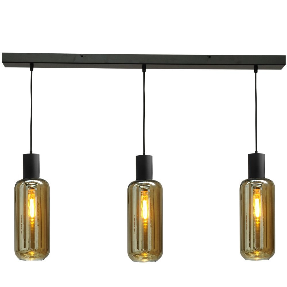 Lampe suspendue noire pour salle à manger Bounty Verre cylindrique à 3 lumières