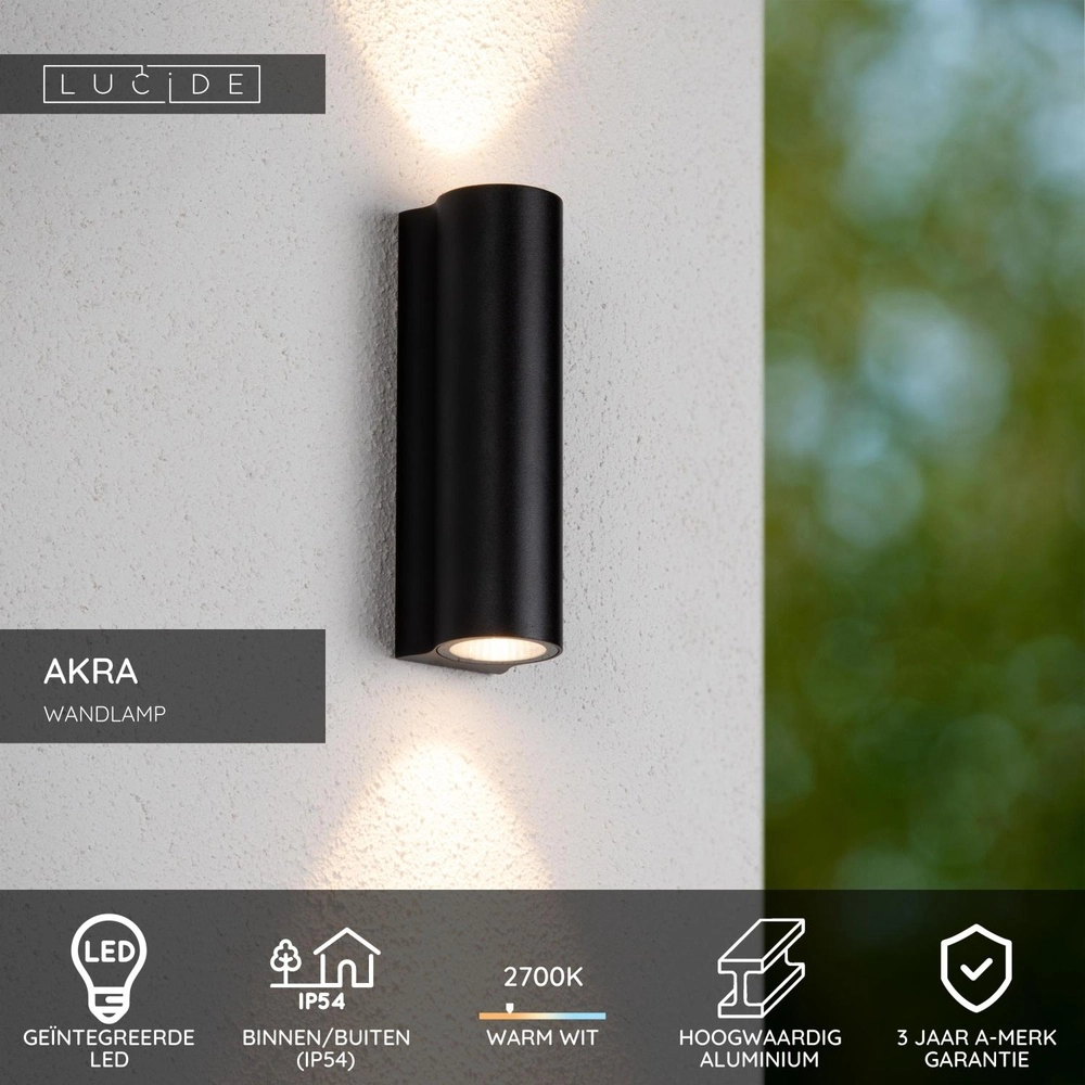 Lampe murale de conception Akra haut et bas noir IP54 Lucide 5411212334046